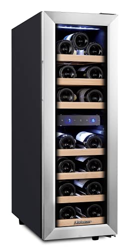 Kalamera Kleiner Weinkühlschrank, 19 Flaschen,Kompressor, 75 Liter, Temperaturzonen 5-10°C/10-18°C, 88cm hoch, KRC-75BSS