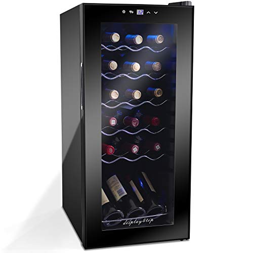 Display4top Temperature control Weinkühlschrank unterstützt 18 Flaschen, Tür aus gehärtetem Glas, Drawer chrome wine rack (53 L)