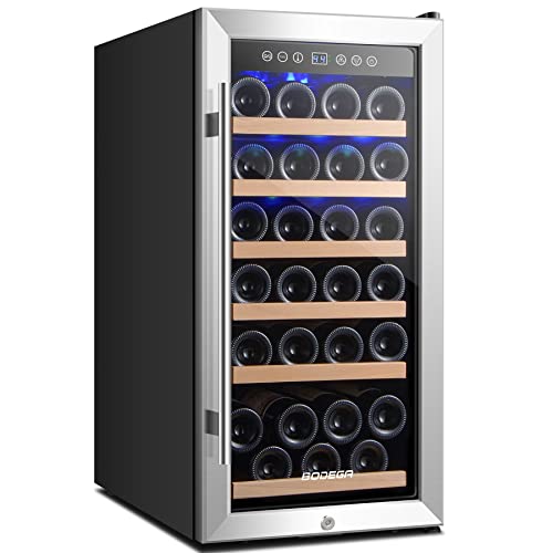 BODEGA Weinkühlschrank Upgraded 32 Flasche, 83L Weinkühler, 5~18ºC Weinklimakühlschrank, Konstantem Temperatursystem, Frontentlüftung, Freistehendem Weinkühlschrank für Rot, Weiß oder Champagner